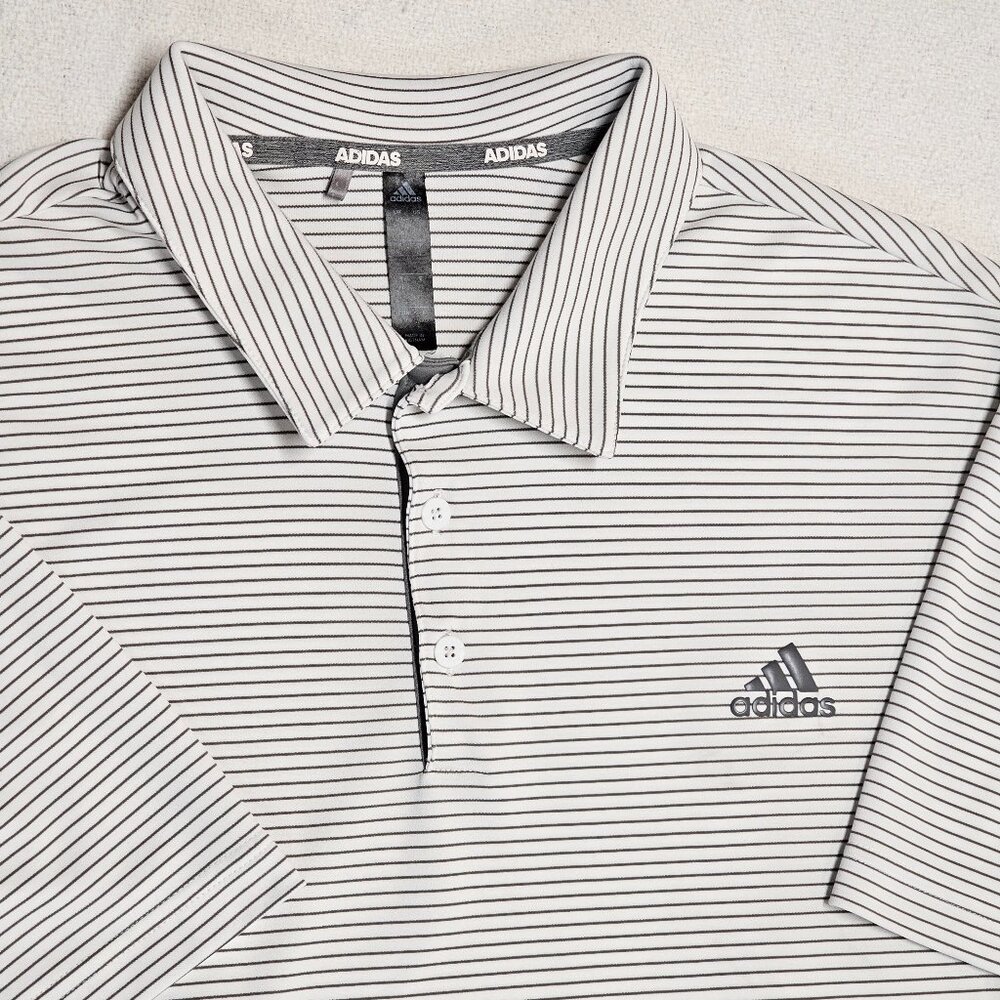 adidas Golf Go-To Rise Stripe Polo Shirt XL White Gray GH1449 Polyester Pique